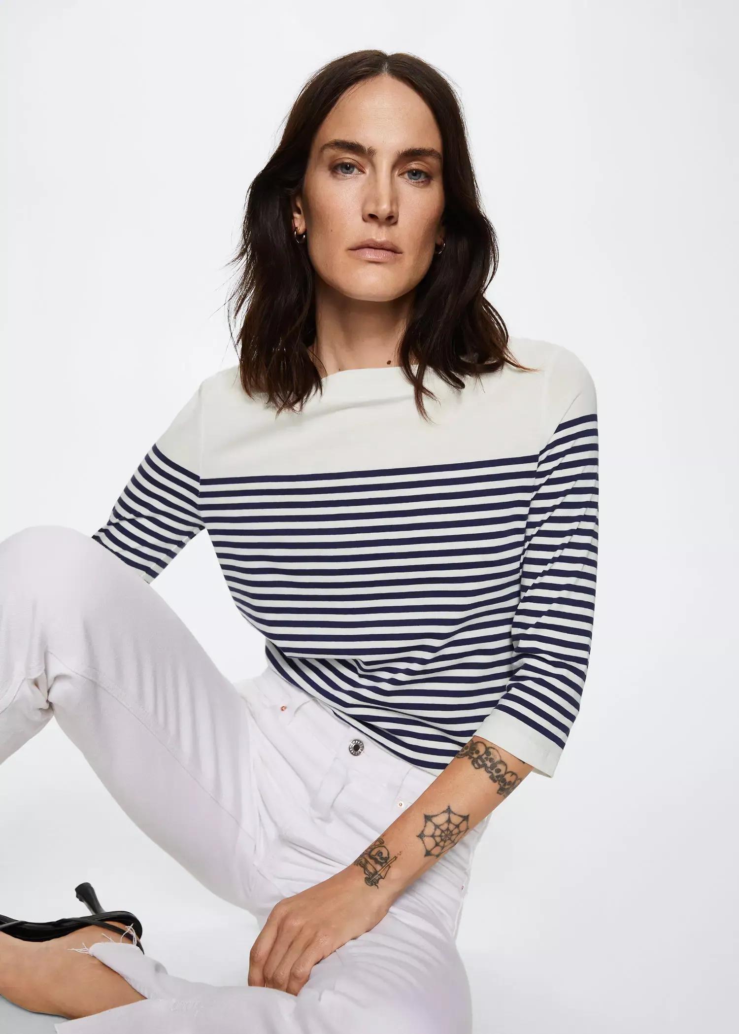 Navy Striped Cotton T-Shirt, , large image number 0