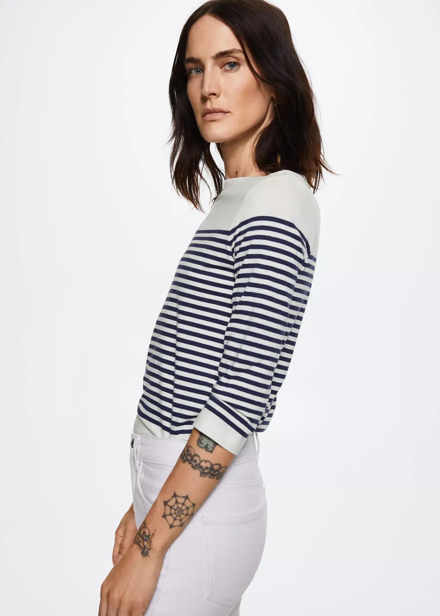 Navy Striped Cotton T-Shirt, , large image number 1