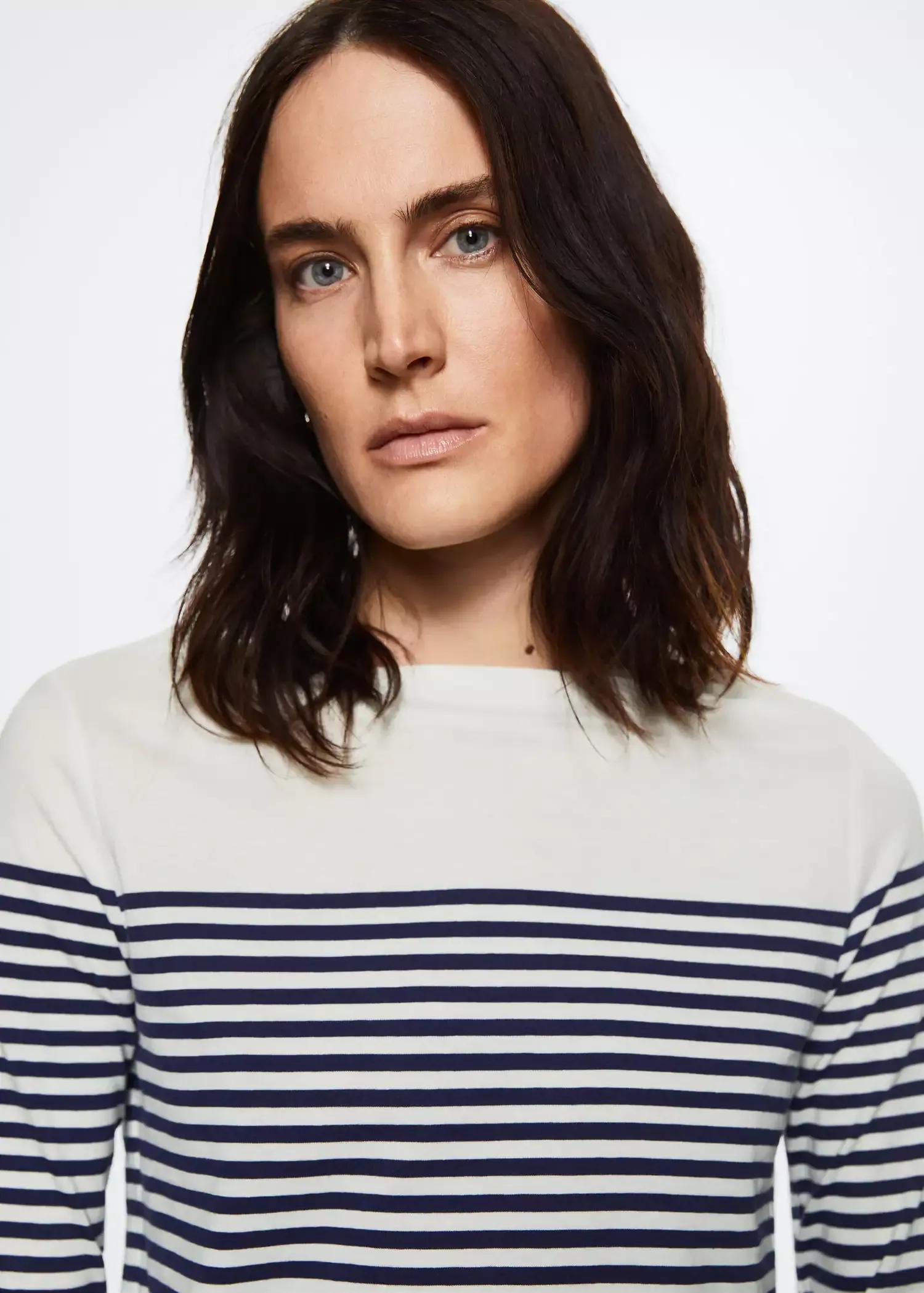 Navy Striped Cotton T-Shirt, , large image number 2