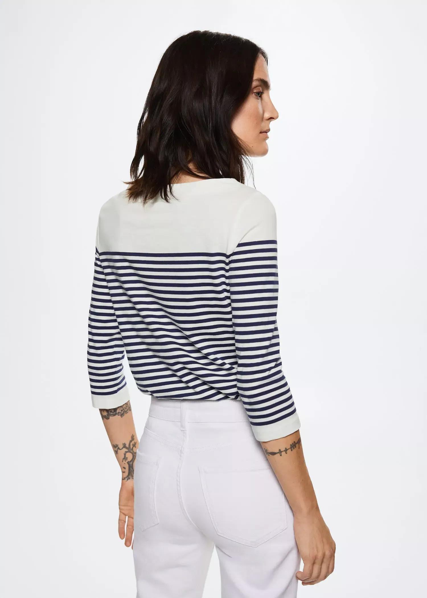 Navy Striped Cotton T-Shirt, , large image number 4
