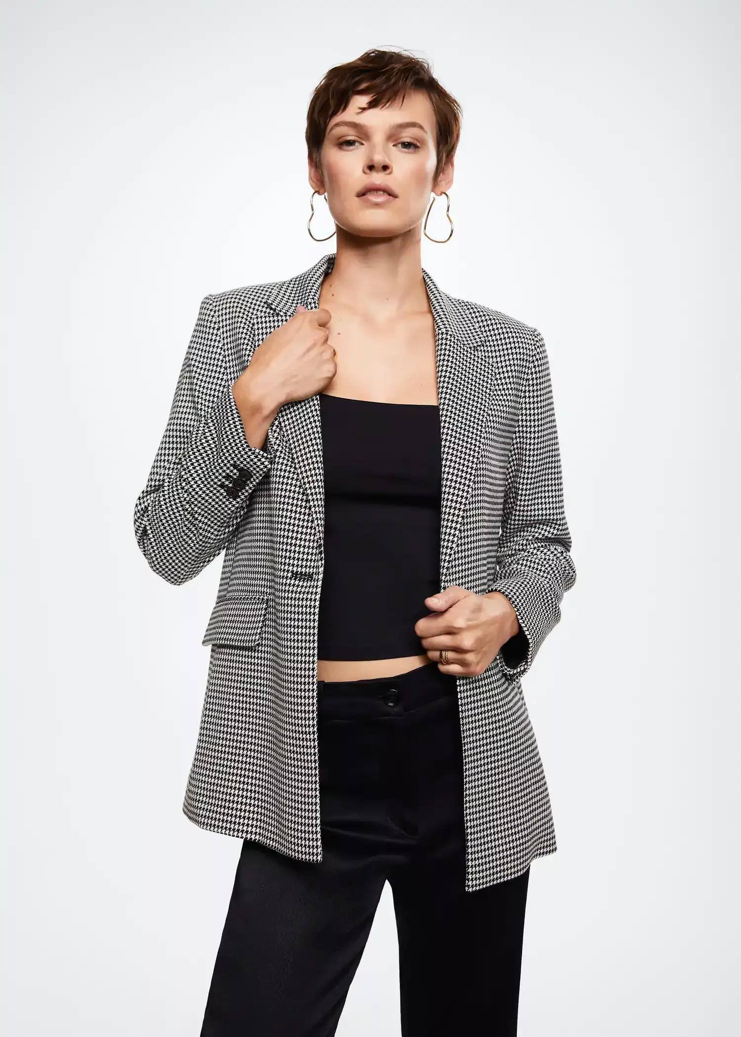 Black Houndstooth Wool-Blend Blazer, , large image number 0