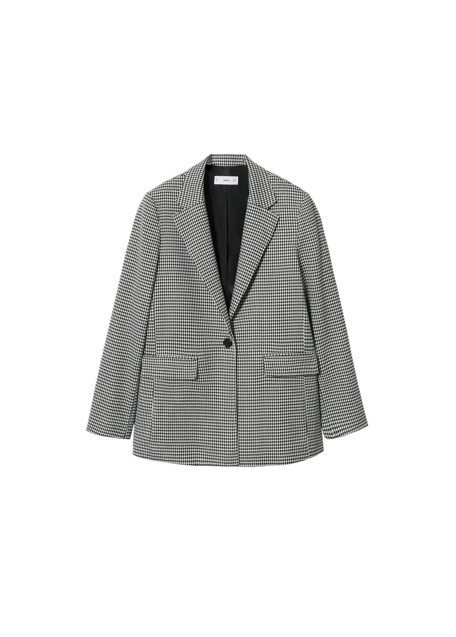 Black Houndstooth Wool-Blend Blazer, , large image number 5