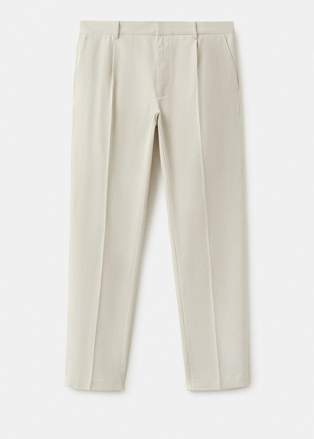 White Regular Fit Trousers In A Lyocell-Cotton Blend, Natural White, medium