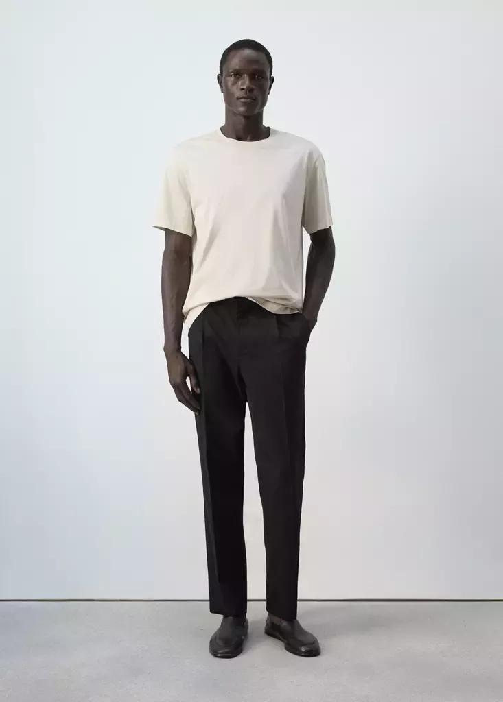 Black Regular Fit Trousers In A Lyocell-Cotton Blend, , medium