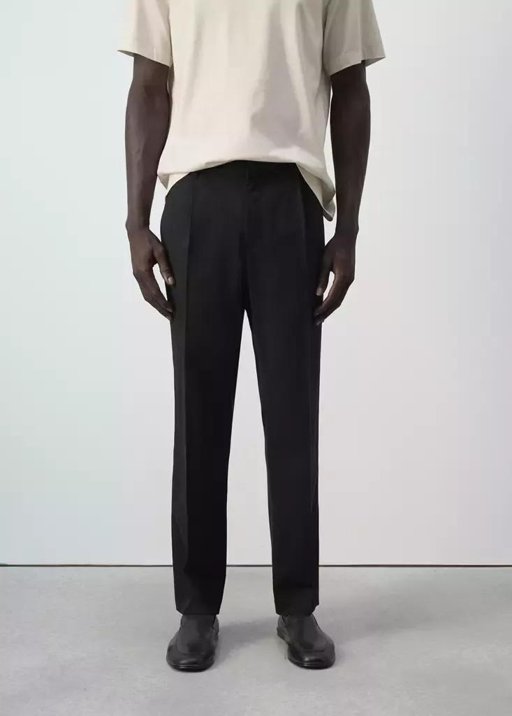Black Regular Fit Trousers In A Lyocell-Cotton Blend, , large image number 1