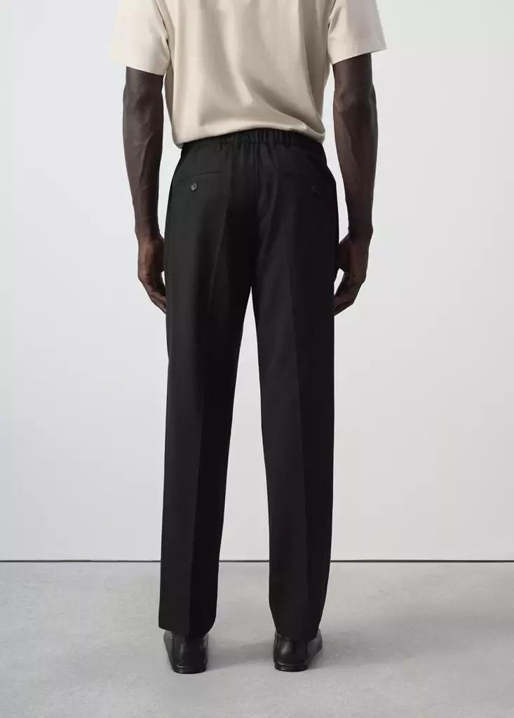 Black Regular Fit Trousers In A Lyocell-Cotton Blend, , medium