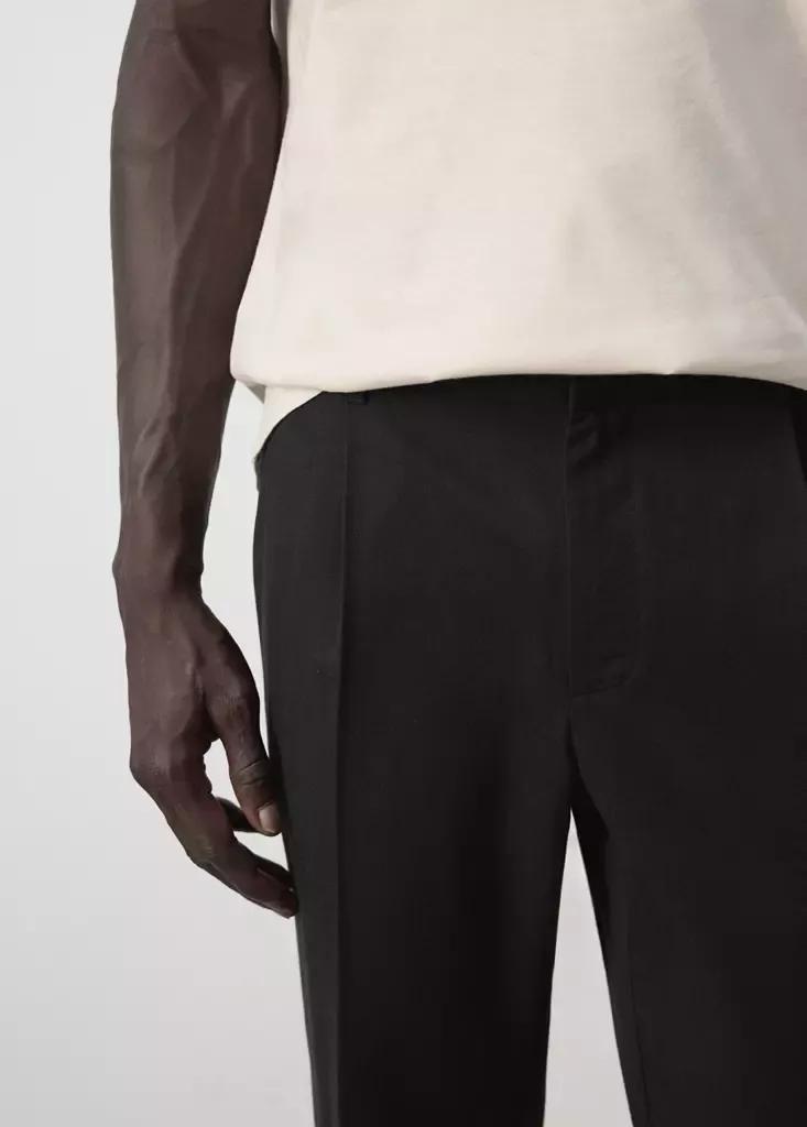 Black Regular Fit Trousers In A Lyocell-Cotton Blend, , large image number 3