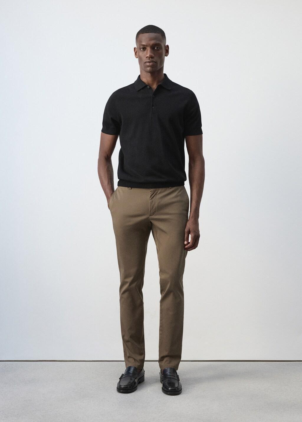 Brown Barna Slim-Fit Twill Chino Trousers, Brown, large image number 0