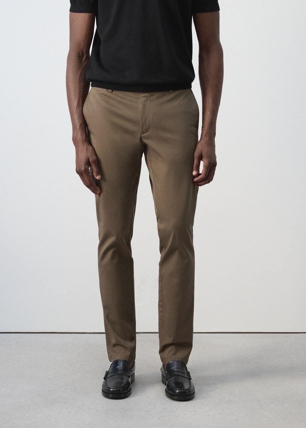 Brown Barna Slim-Fit Twill Chino Trousers, Brown, large image number 3