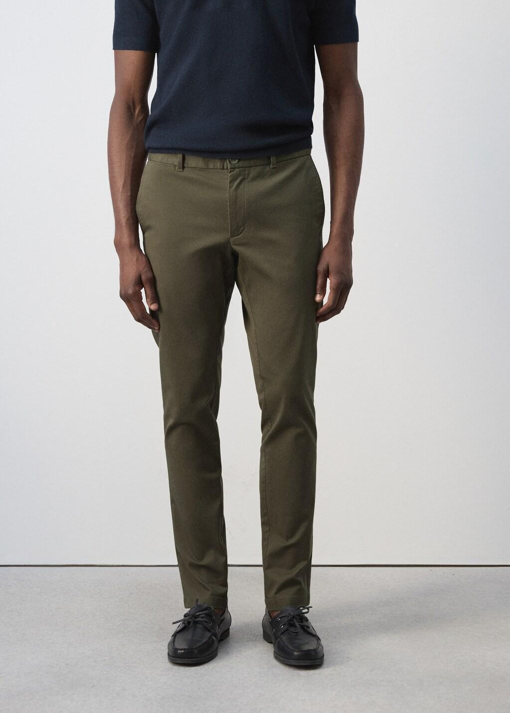 Beige Barna Slim-Fit Twill Chino Trousers, Beige - Khaki, large image number 3