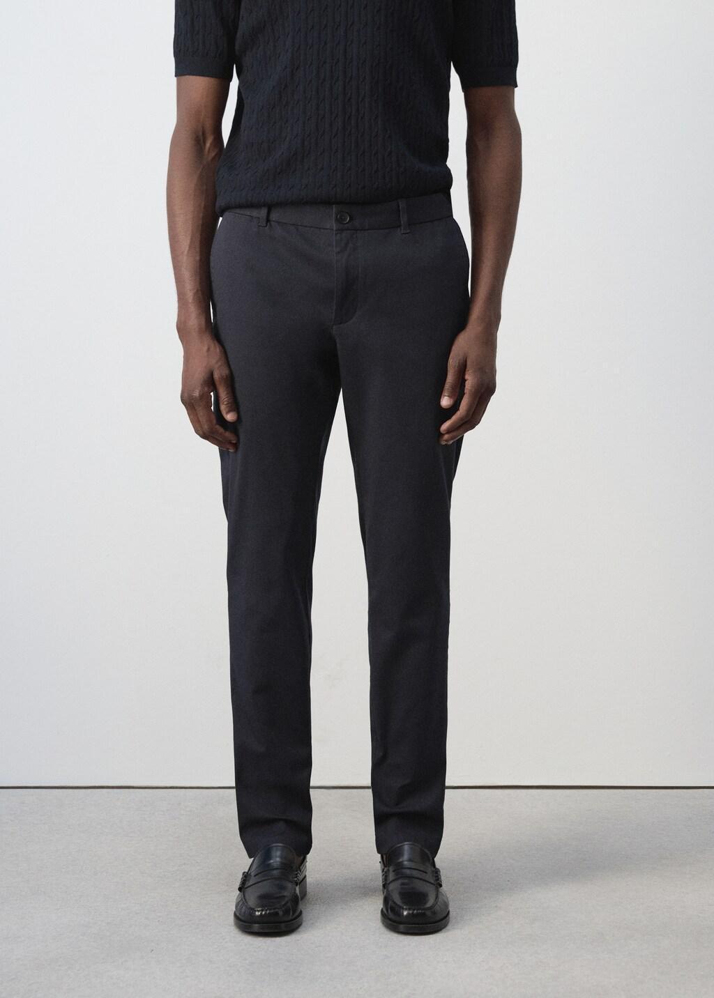 Navy Barna Slim-Fit Twill Chino Trousers, Navy, large image number 3