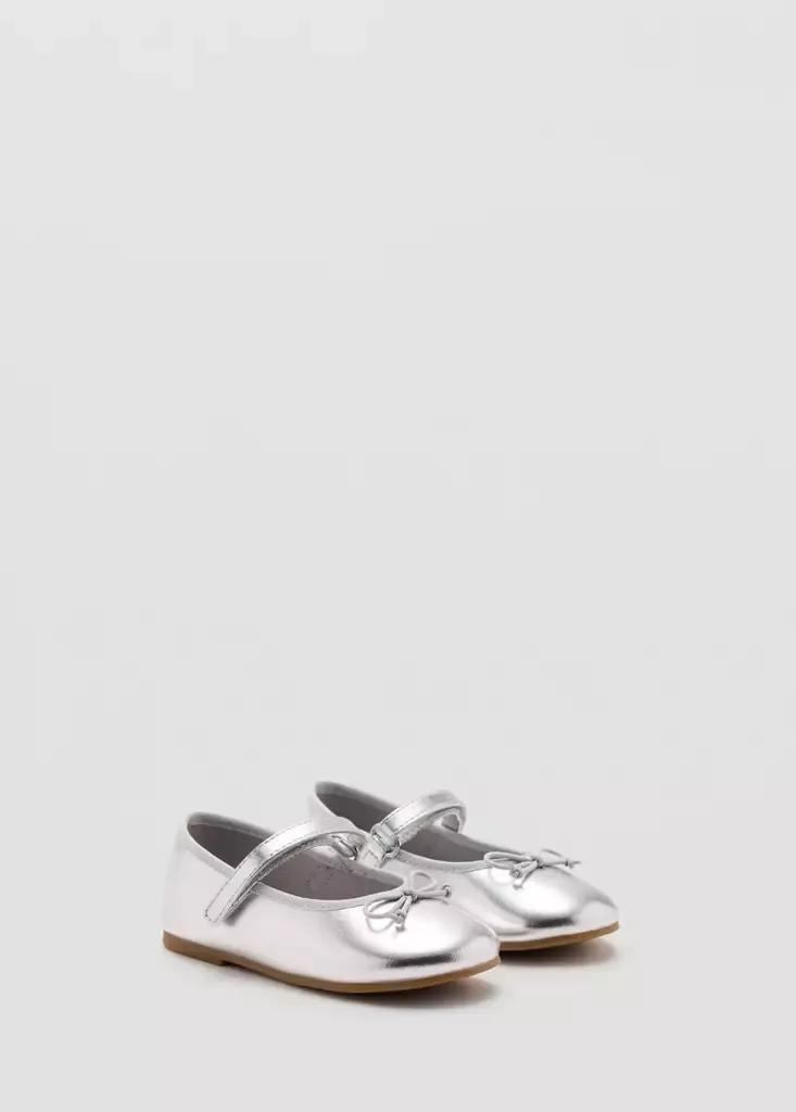 Silver Metallic Ballet Flats With Bow, , medium