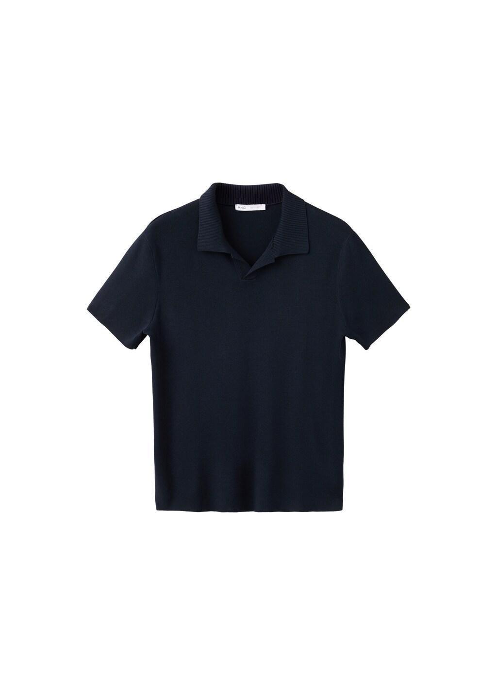 Navy Fine Knit Cotton Blend Polo, Navy, medium