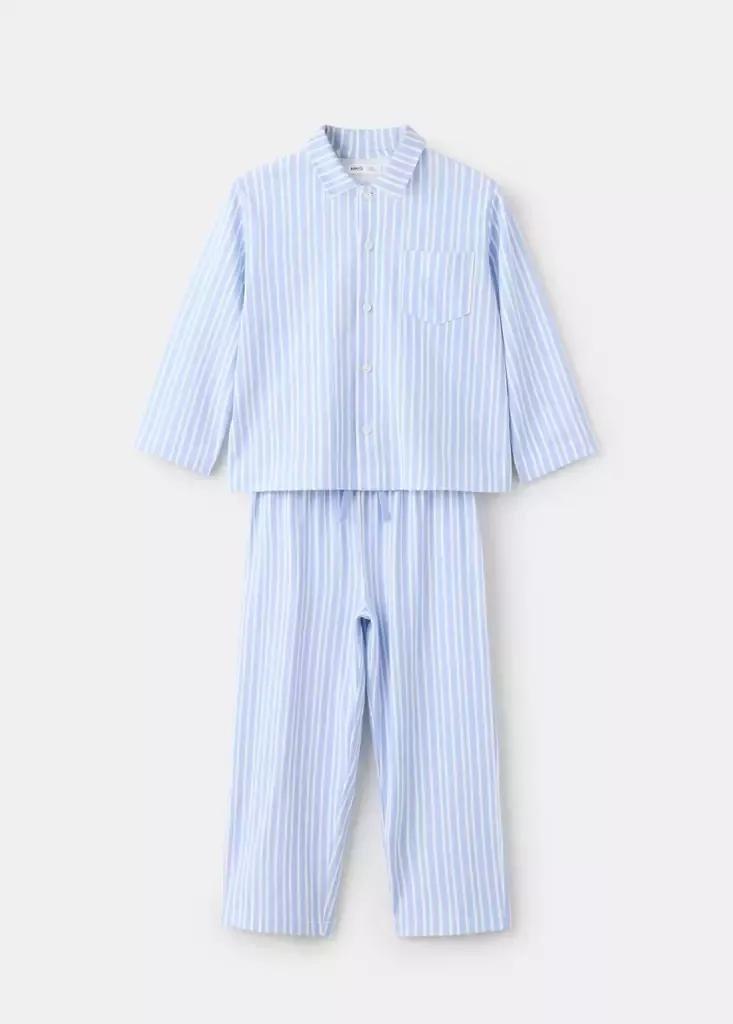 Blue Full Cotton Striped Pyjama Set, , large image number 0