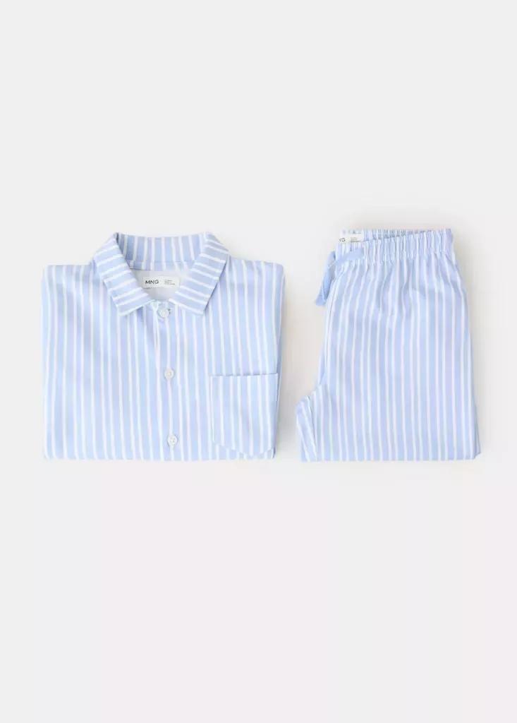 Blue Full Cotton Striped Pyjama Set, , medium