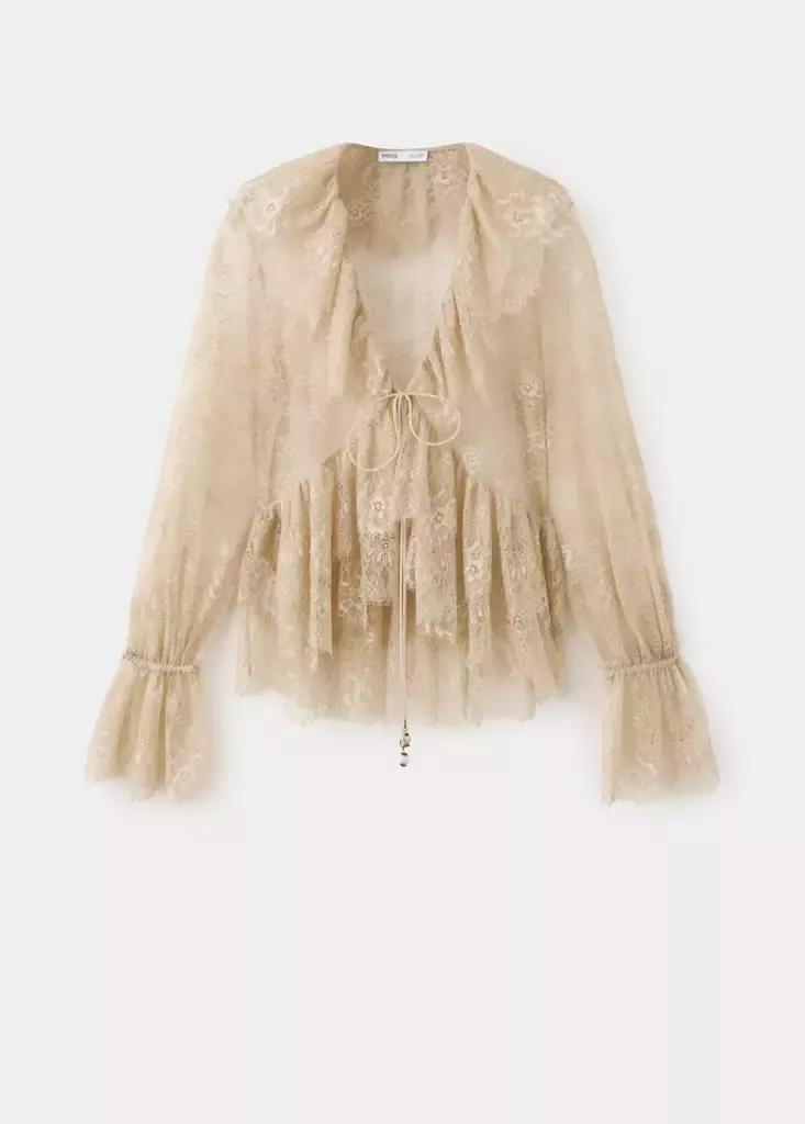 Beige Lace Frill Blouse, , large image number 0