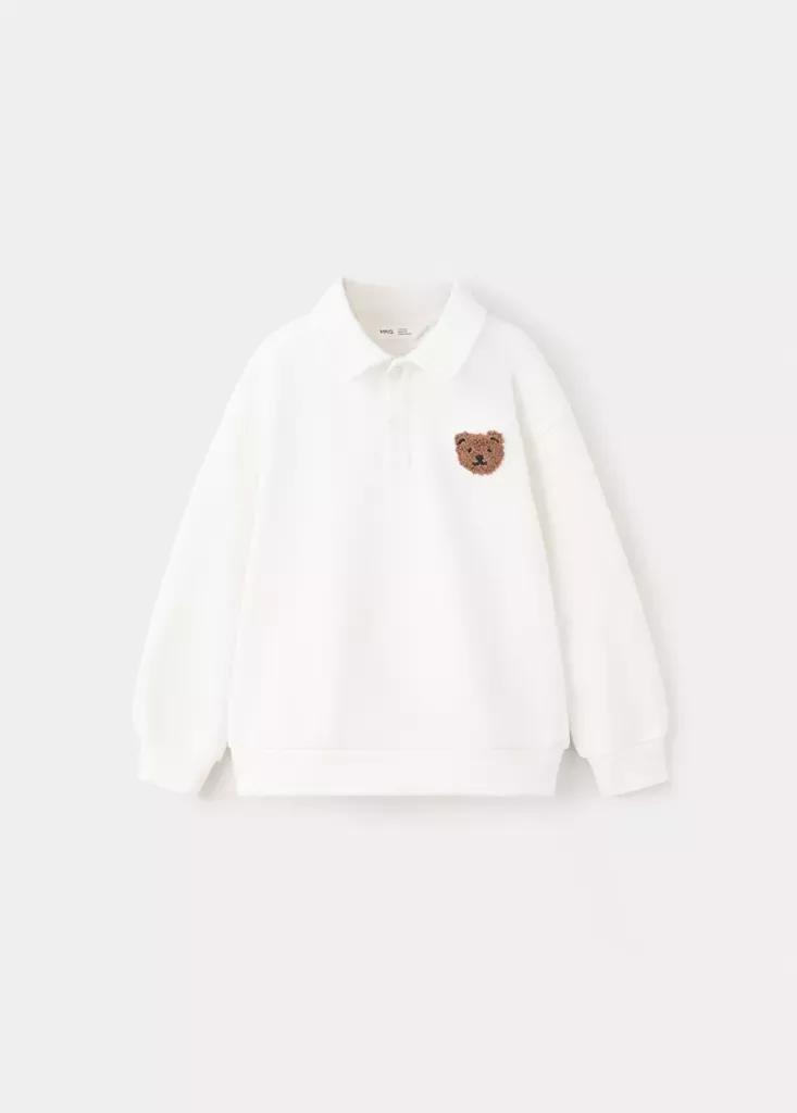 White Relaxed-Fit Polo Sweatshirt, Baby Boy, White, large image number 0