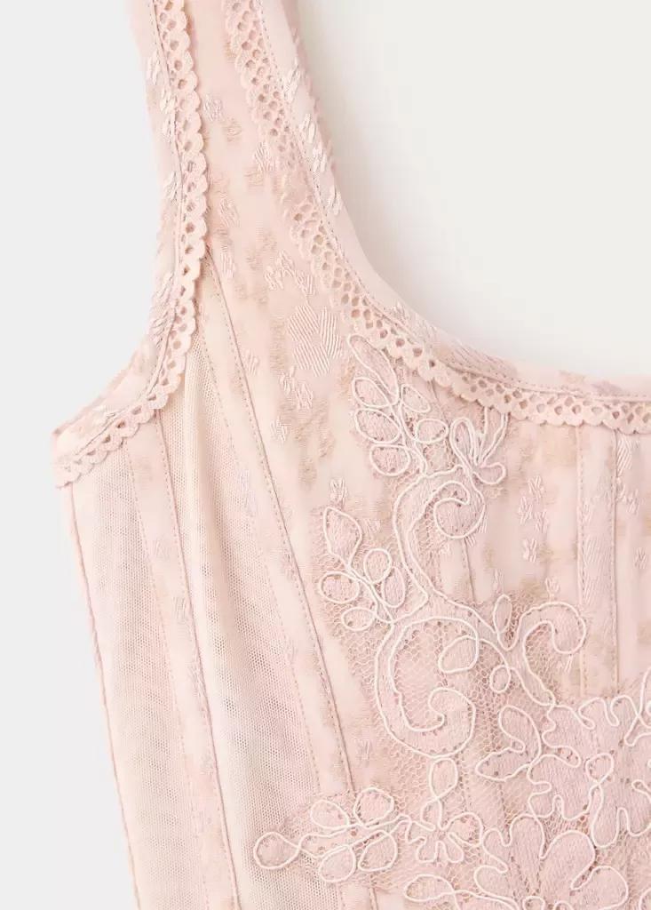 Pink Jacquard Corset Top, , medium