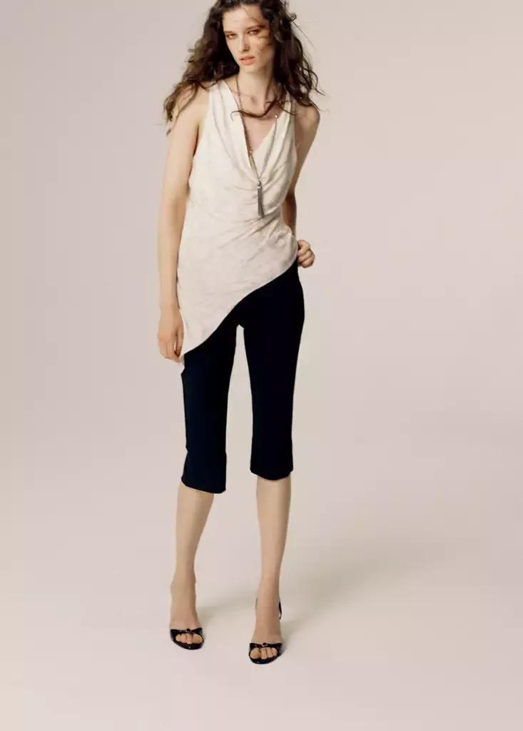 Ecru Asymmetric Jacquard Top, , medium