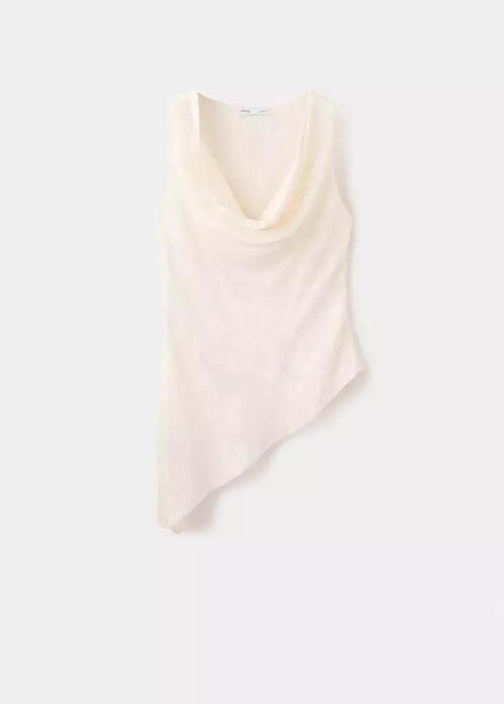 Ecru Asymmetric Jacquard Top, , large image number 4