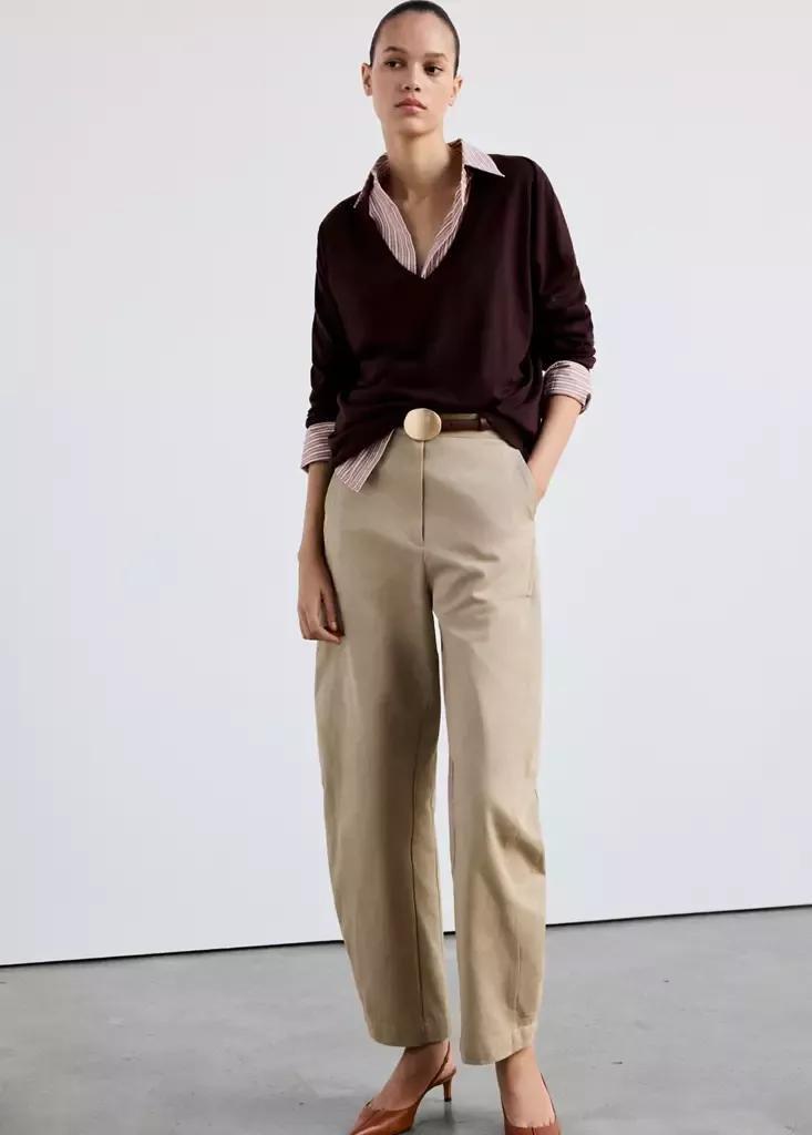 Brown Pleated Baggy Trousers, , large image number 0