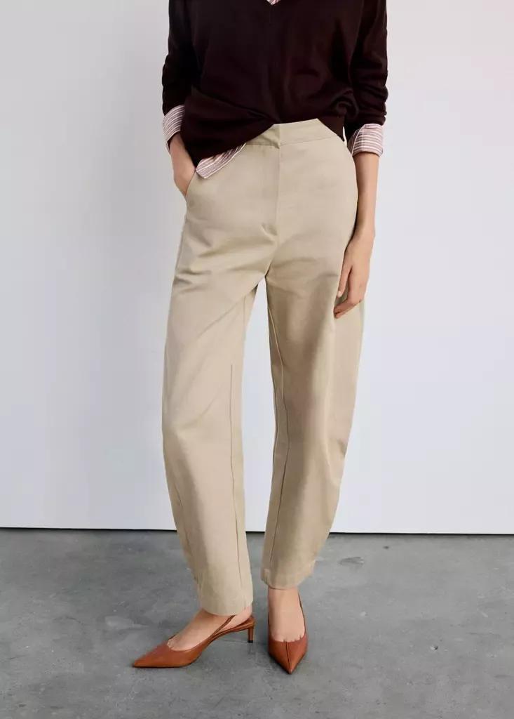 Brown Pleated Baggy Trousers, , medium