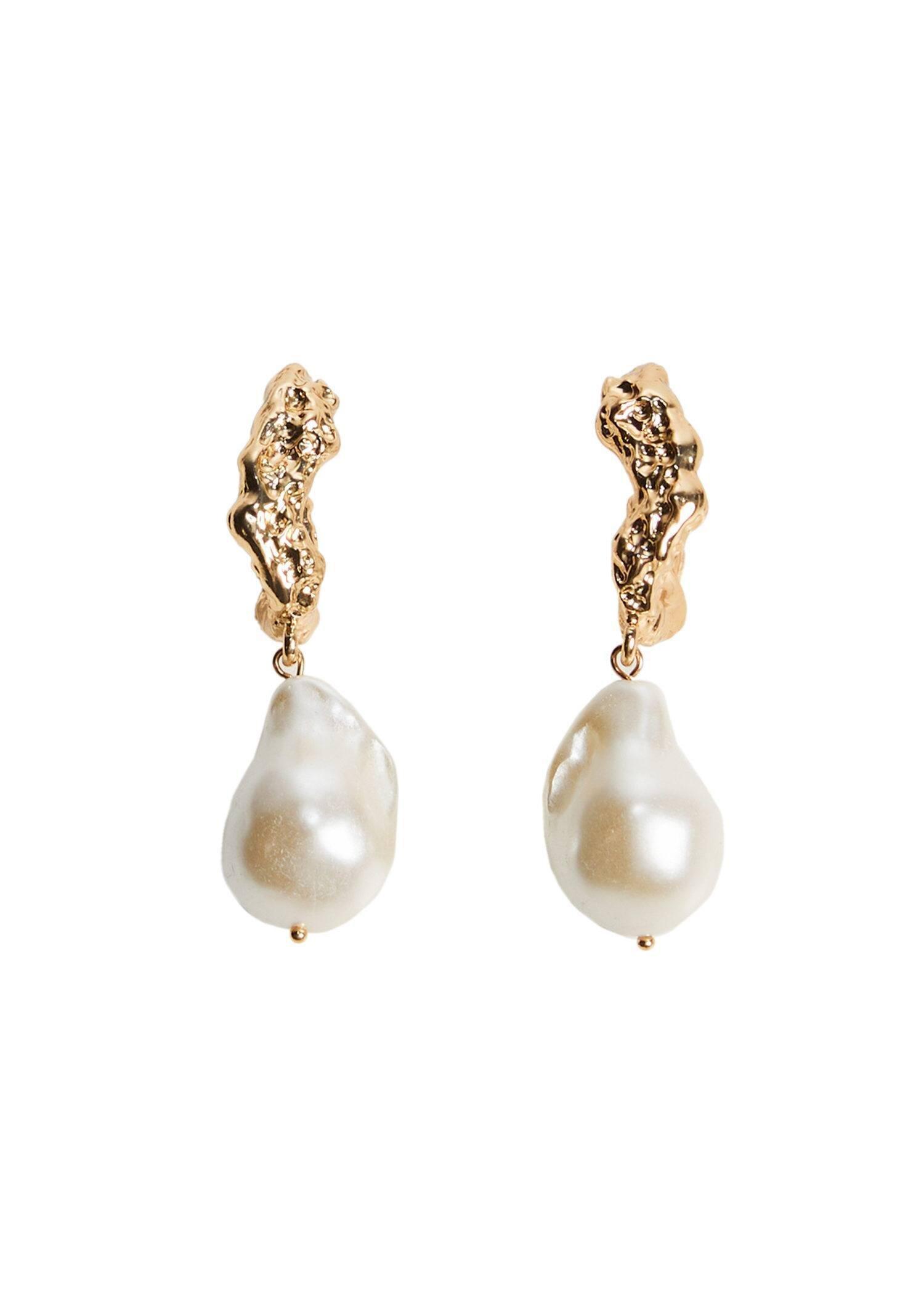 Gold Pearl Pendant Earrings, , large image number 0