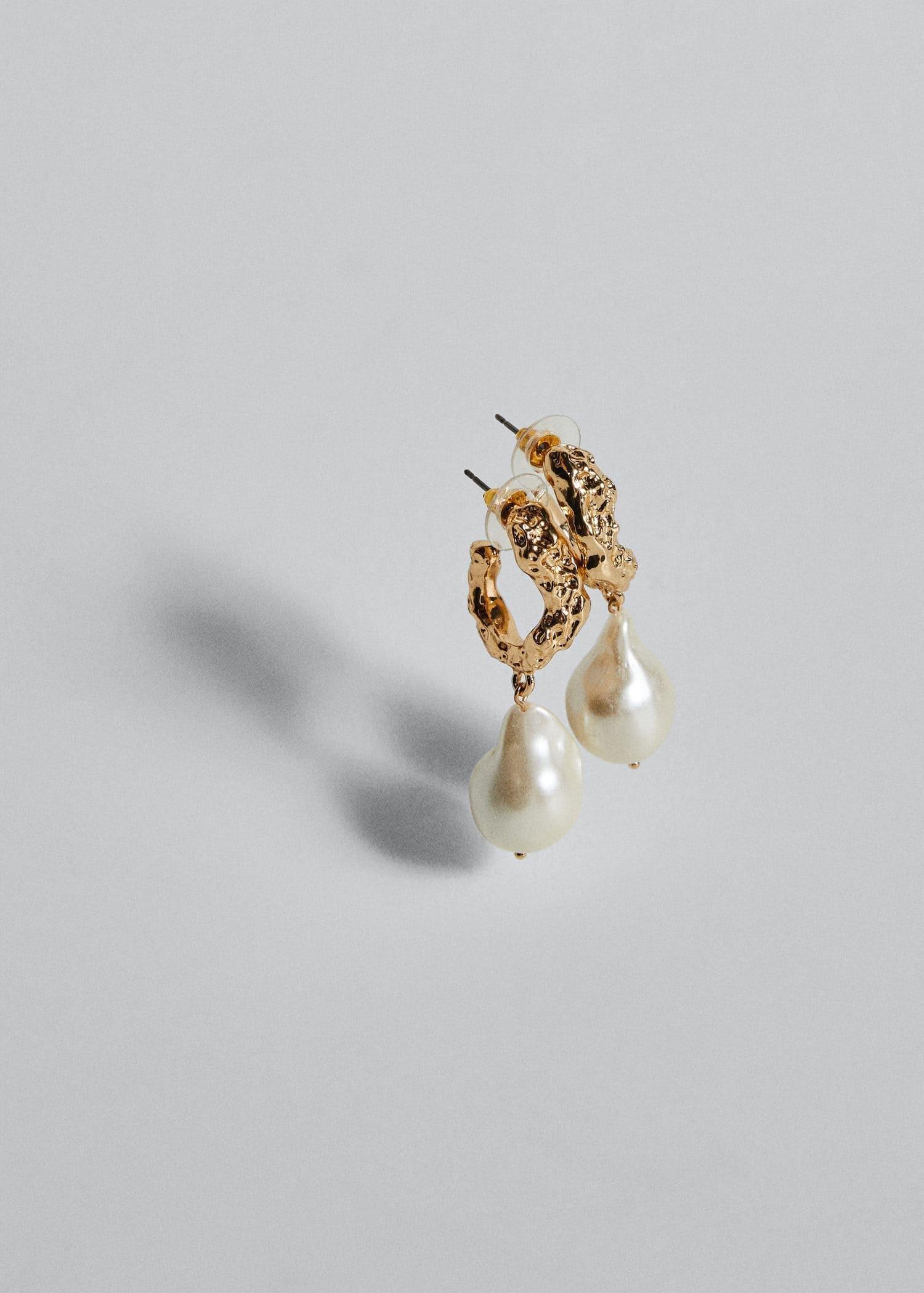 Gold Pearl Pendant Earrings, , large image number 2