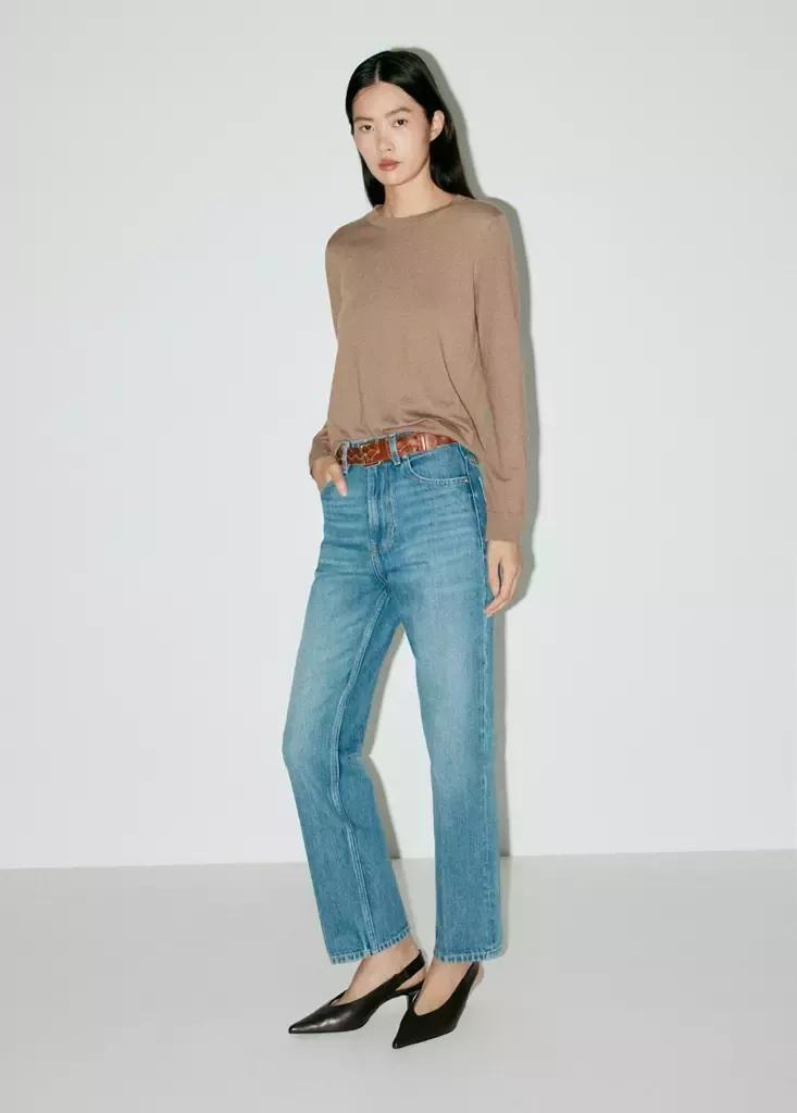 Brown Fine-Knit Crew-Neck Sweater, Medium Brown, medium