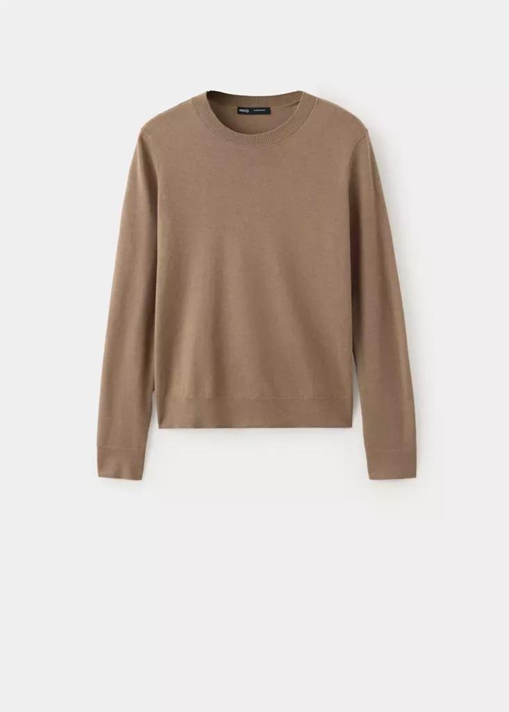 Brown Fine-Knit Crew-Neck Sweater, Medium Brown, large image number 4