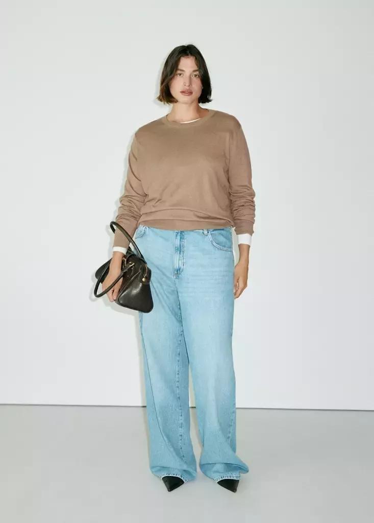 Brown Fine-Knit Crew-Neck Sweater, Medium Brown, large image number 8