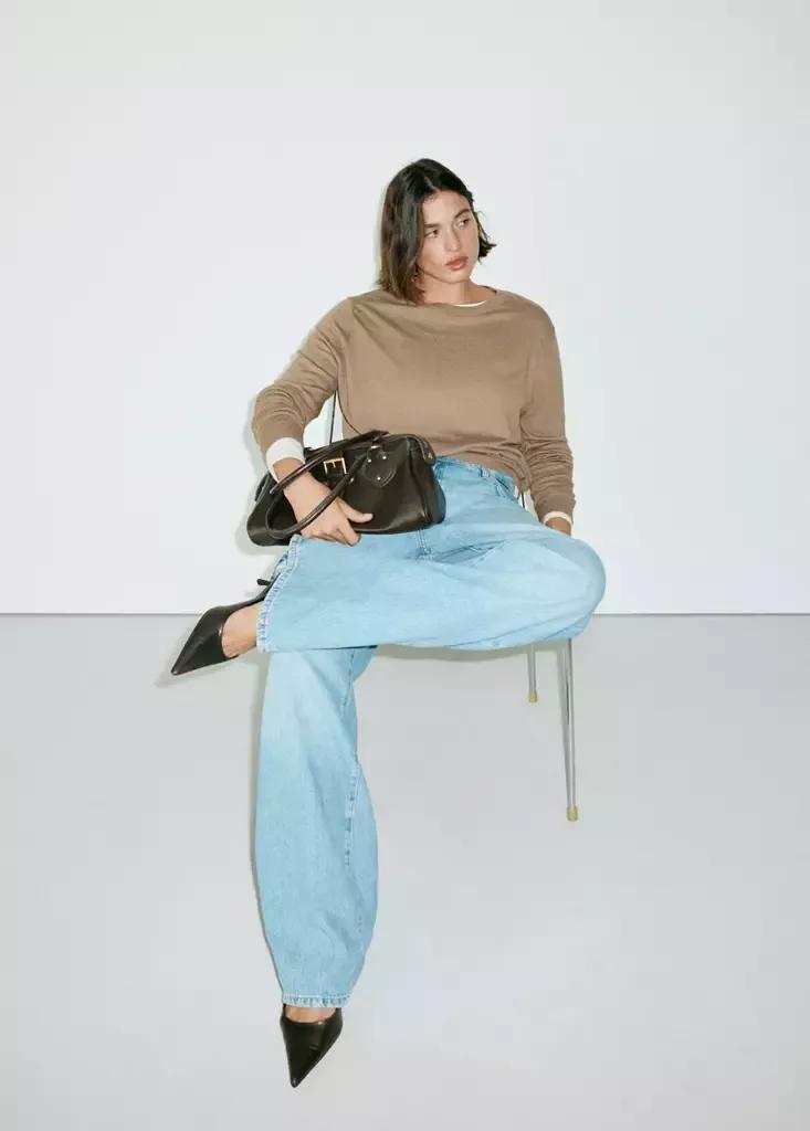 Brown Fine-Knit Crew-Neck Sweater, Medium Brown, large image number 9