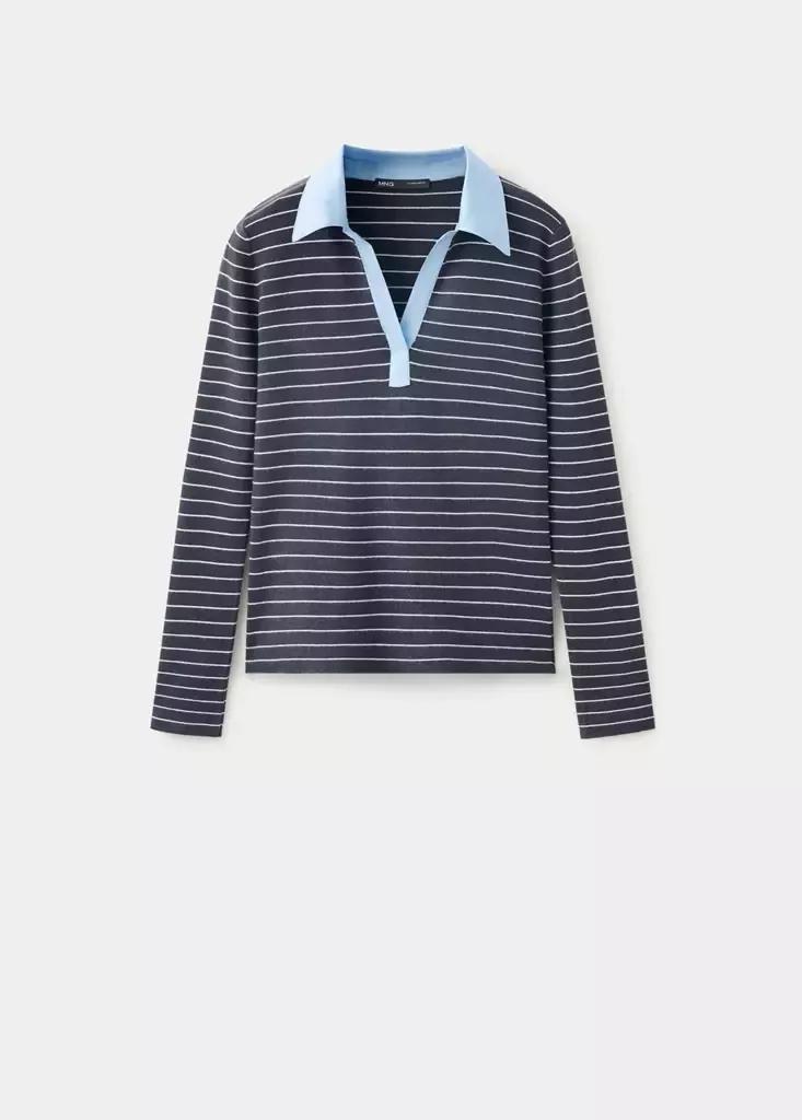 Grey Fitted Striped Jersey With Shirt Collar, Medium Grey, large image number 4