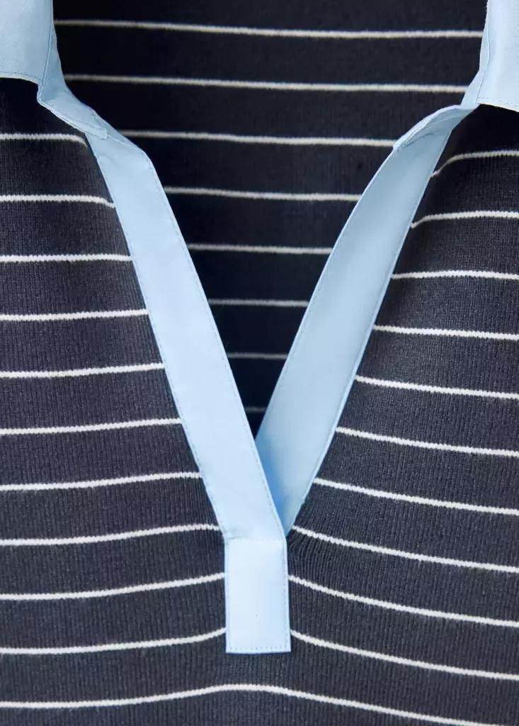 Grey Fitted Striped Jersey With Shirt Collar, Medium Grey, large image number 5
