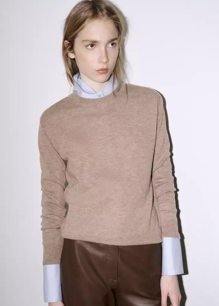 Brown Wool Round-Neck Sweater, Medium Brown, medium