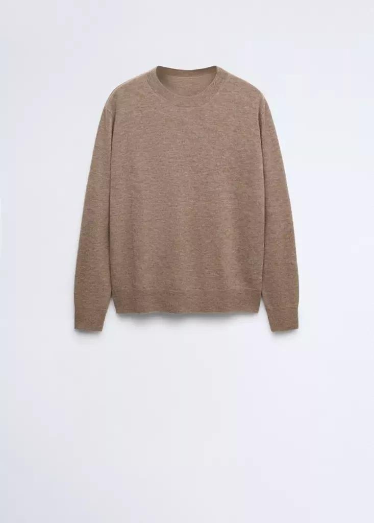 Brown Wool Round-Neck Sweater, Medium Brown, large image number 3