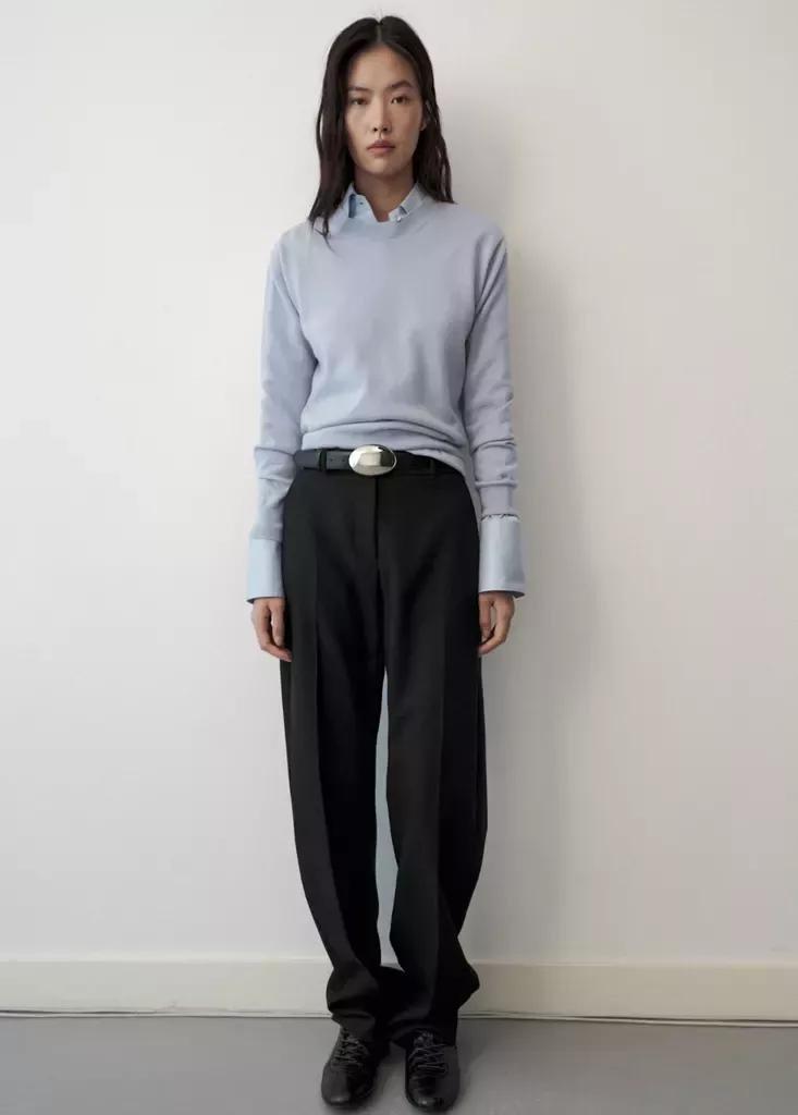 Blue Wool Round-Neck Sweater, Light-Pastel Blue, medium