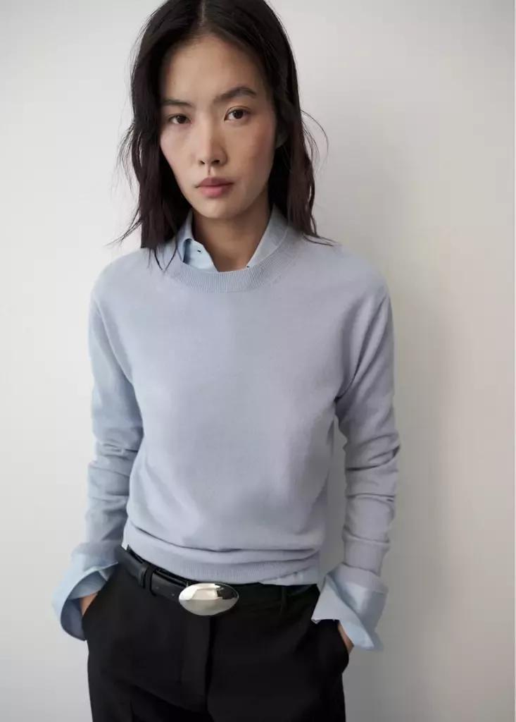 Blue Wool Round-Neck Sweater, Light-Pastel Blue, large image number 1