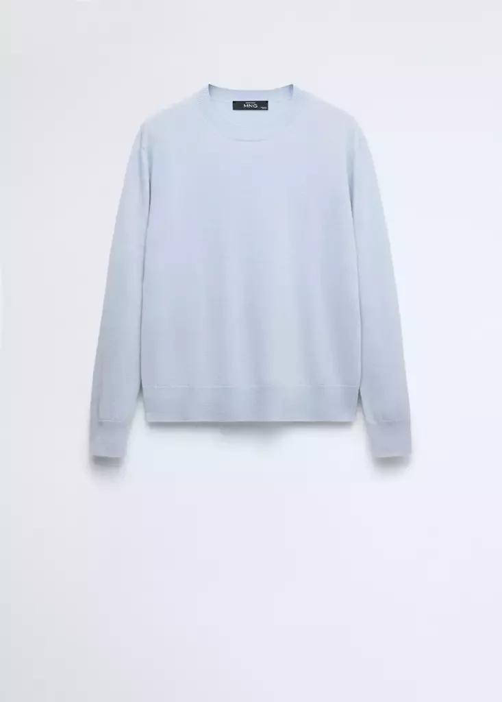 Blue Wool Round-Neck Sweater, Light-Pastel Blue, large image number 3