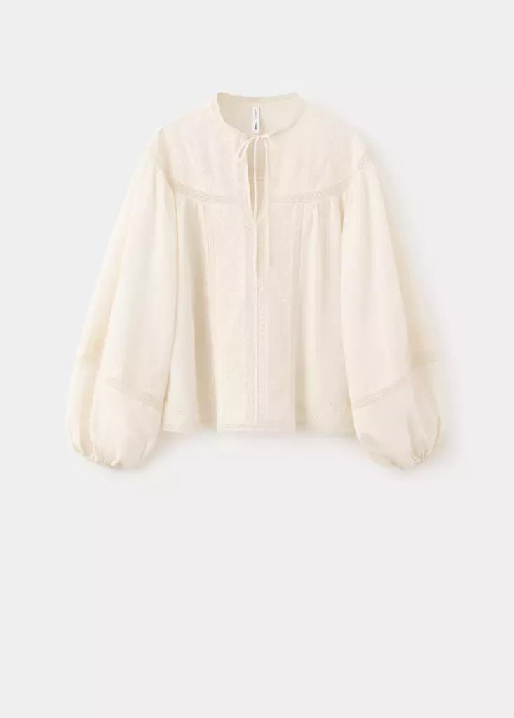 Green Embroidered Puff-Sleeve Blouse, Green, large image number 4