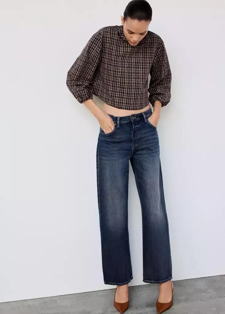 Brown Checked Blouse With Rhinestones, Brown, large image number 0