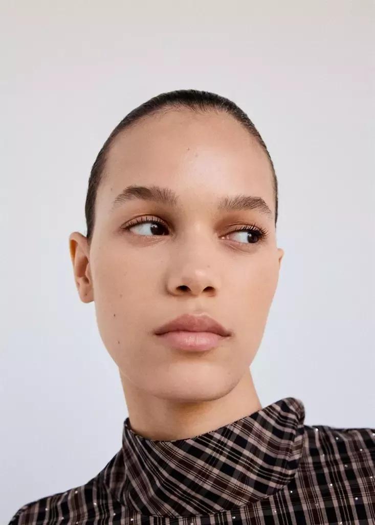 Brown Checked Blouse With Rhinestones, Brown, large image number 3