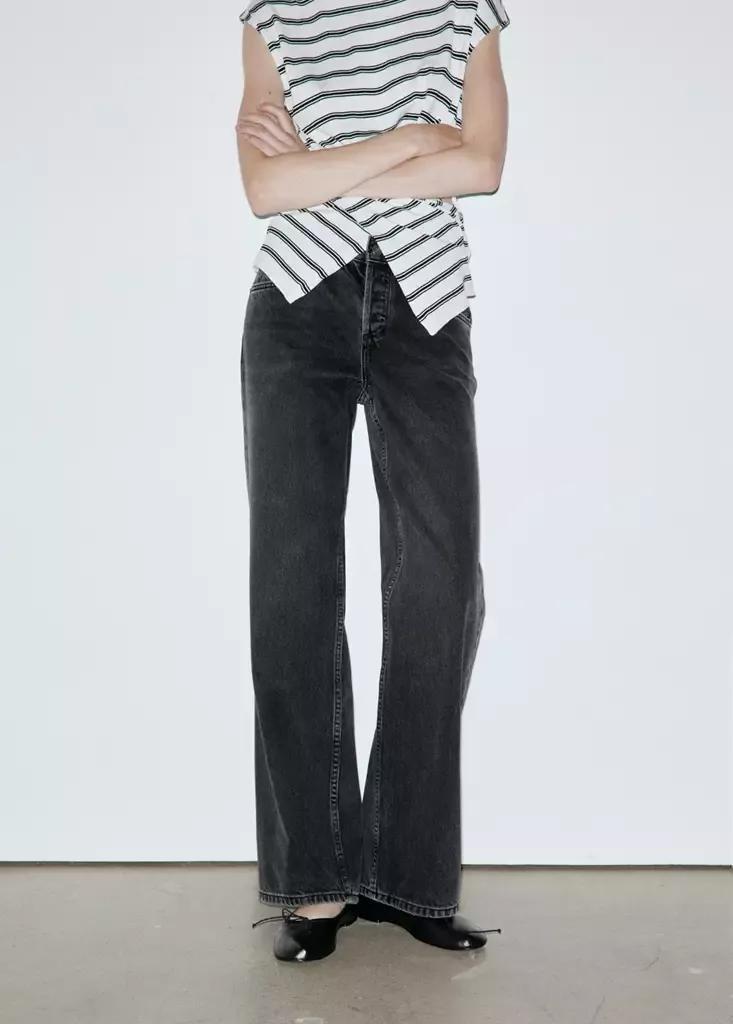 Black Straight Low-Waist Jeans, Open Grey, large image number 1
