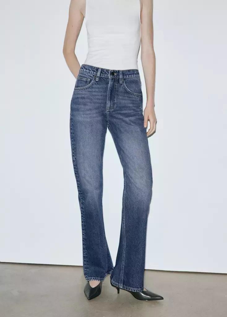 Blue Mid-Rise Flared Jeans, Open Blue, medium