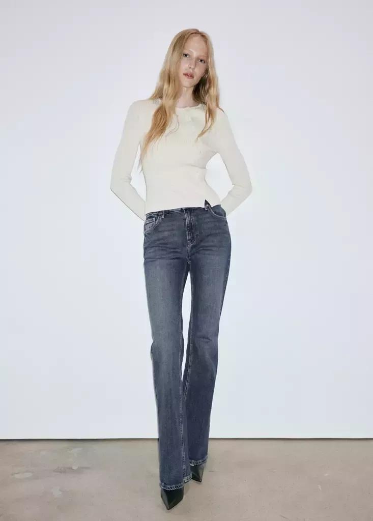 Blue High-Waist Flared Jeans, Open Blue, medium