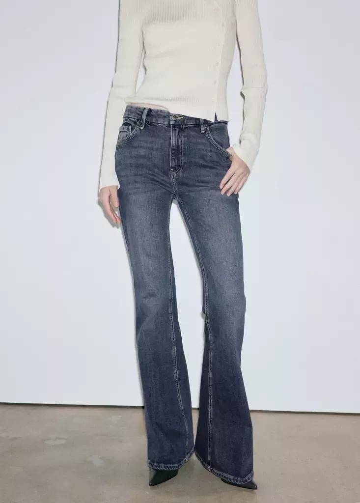 Blue High-Waist Flared Jeans, Open Blue, medium