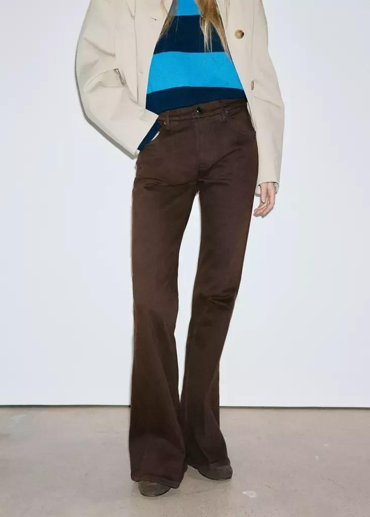 Brown High Waist Flare Jeans, Dark Brown, medium
