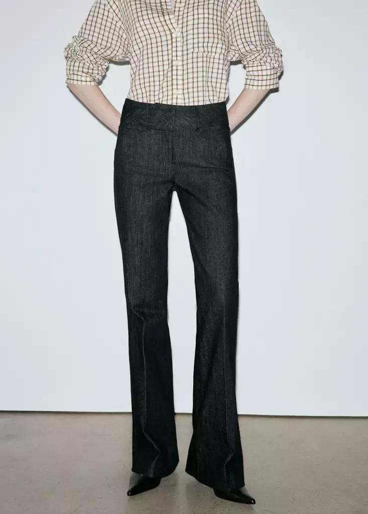 Black Mid-Rise Flared Jeans, Black, medium