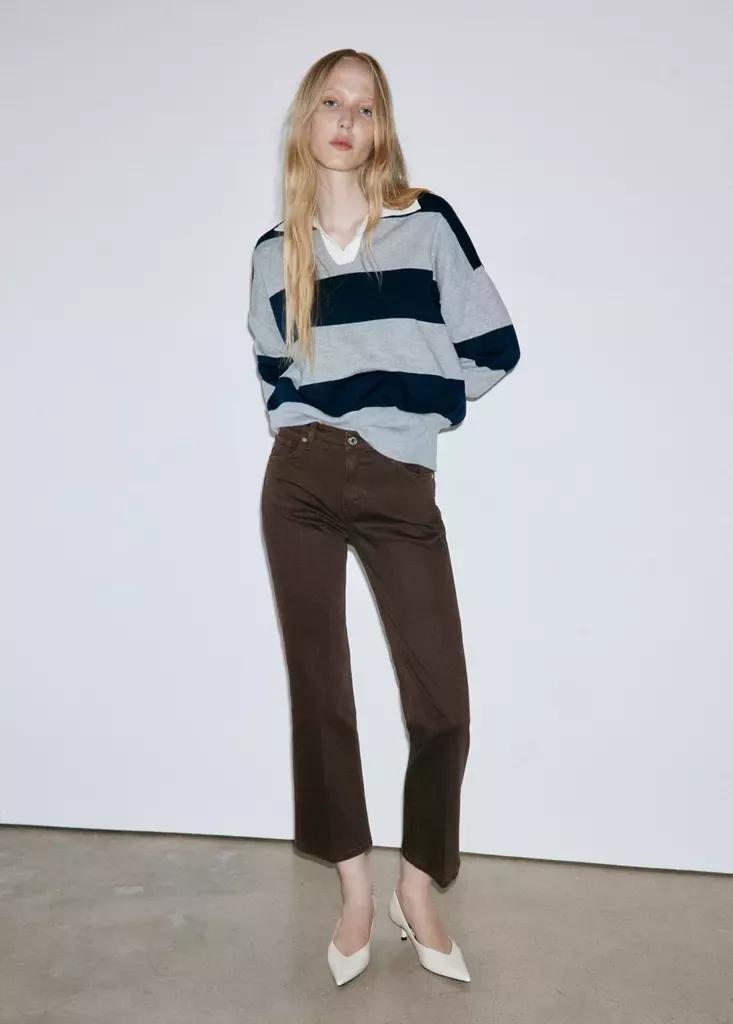 Brown Sienna Flared Cropped Jeans, Dark Brown, medium