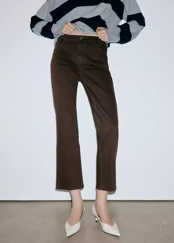 Brown Sienna Flared Cropped Jeans, Dark Brown, medium